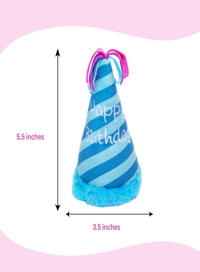 Glow Pups قبعة عيد ميلاد مضيئة للكلاب مع صفارة، قبعة عيد ميلاد زرقاء من القطن المخملي للكلاب، هدية عيد ميلاد مخططة ومرحة للكلاب الصغيرة والمتوسطة والكبيرة - أزرق - Image 2
