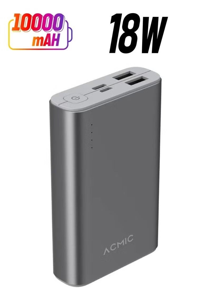 ACMIC 10000mAh Mini Metal Power Bank – Portable Fast Charging PD 18W, Slim Pocket Design, Durable Metal Body, USB/Type-C Output, Lightweight Travel Battery Pack for Smartphones & Gadgets - Image 1