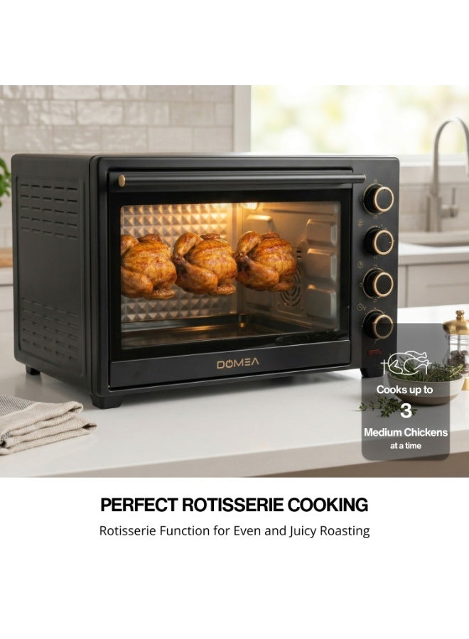 دوميا 60L Toaster Oven with Rotisserie & Convection, 2000W Electric Countertop Oven, 60-Minute Timer, Adjustable Temperature 100-250°C, Bake Tray & Wire Rack Included for Baking, Roasting & Grilling - Image 4