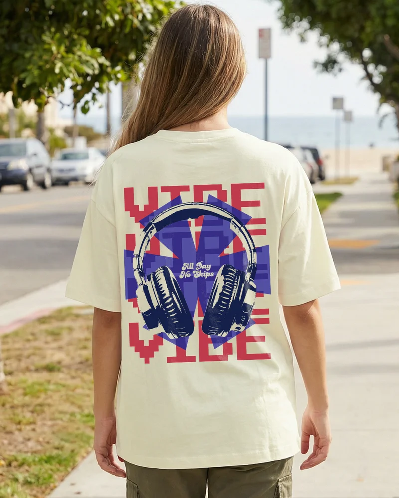 bewakoof Women's Beige Vibe All Day Graphic Printed Oversized T-shirt