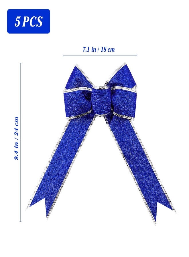 SUPVOX 5pcs/Pack Large Christmas Bow Glitter Glittering FabricGold Gift Ribbon Tree Decorations Presents Kids (Blue) - Image 4