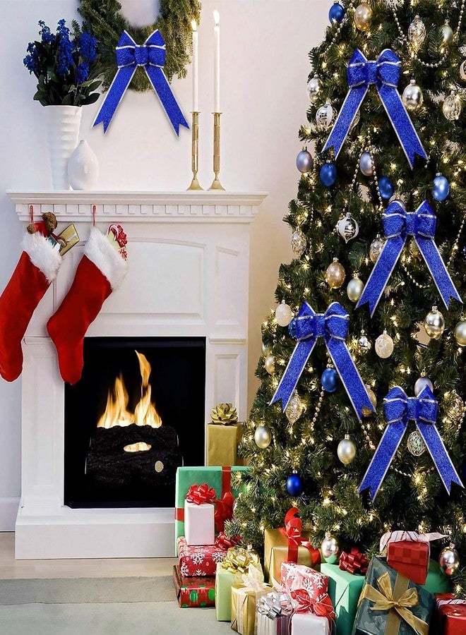 SUPVOX 5pcs/Pack Large Christmas Bow Glitter Glittering FabricGold Gift Ribbon Tree Decorations Presents Kids (Blue) - Image 3