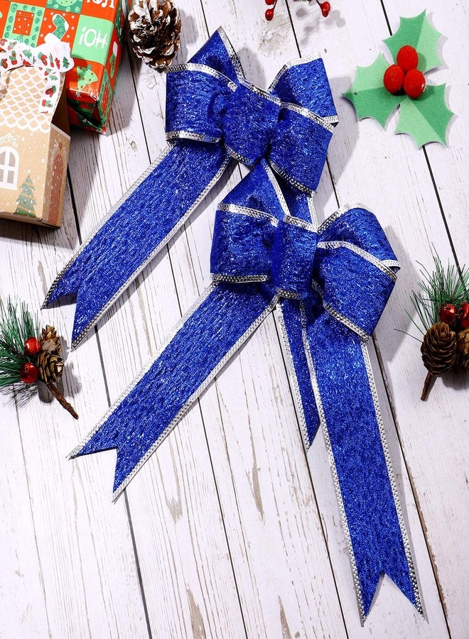 SUPVOX 5pcs/Pack Large Christmas Bow Glitter Glittering FabricGold Gift Ribbon Tree Decorations Presents Kids (Blue) - Image 5