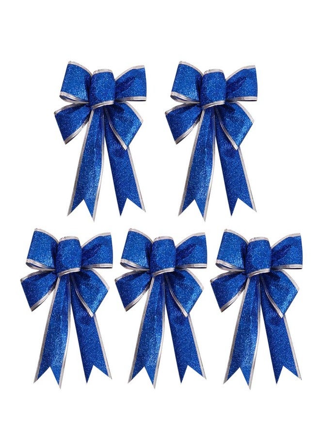 SUPVOX 5pcs/Pack Large Christmas Bow Glitter Glittering FabricGold Gift Ribbon Tree Decorations Presents Kids (Blue) - Image 1