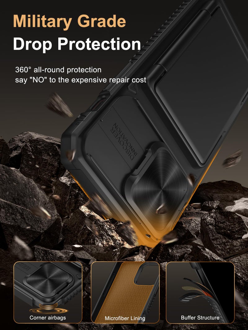 Vihibii for iPhone 14 Pro Max Case with Card Holder (4 Cards) [RFID Blocking] & Slide Camera Cover, Military Grade Drop Protection, Rugged Hard Back & Silicone Edge Wallet Case, 6.7" 2022, Black - Image 5