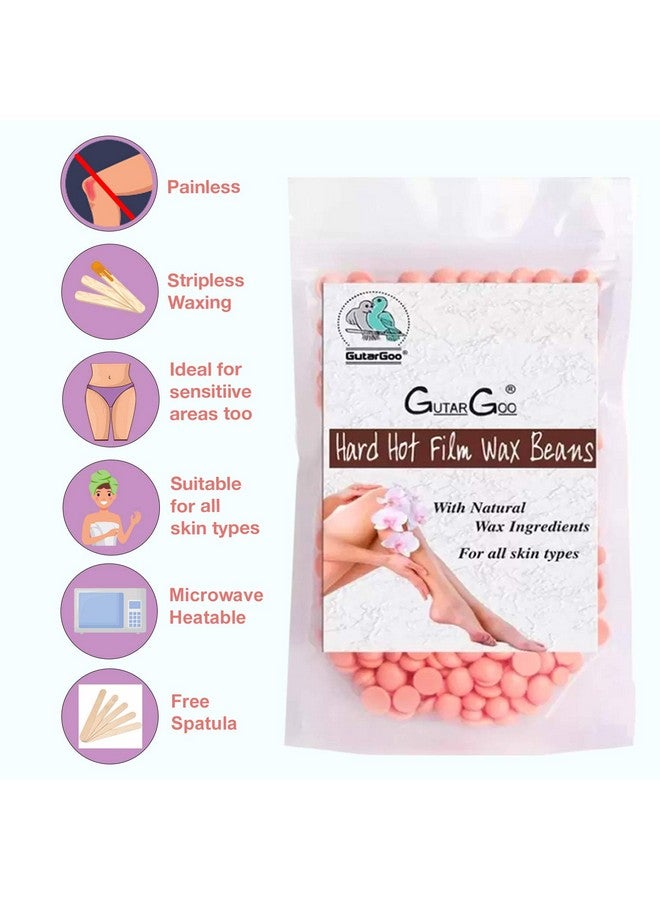 GutarGoo Painless Brazilian Hair Removal Hard Film Hot Wax Beans for Stripless Body Waxing at Home with free spatula (Soothing Pink Rose, 250g) - Image 3