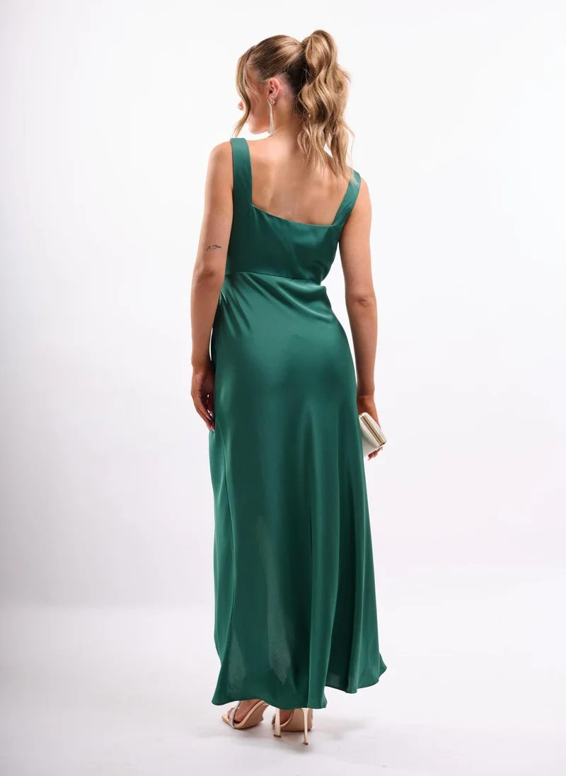 Faia COWL WRAP SATIN DRESS IN EMERALD
