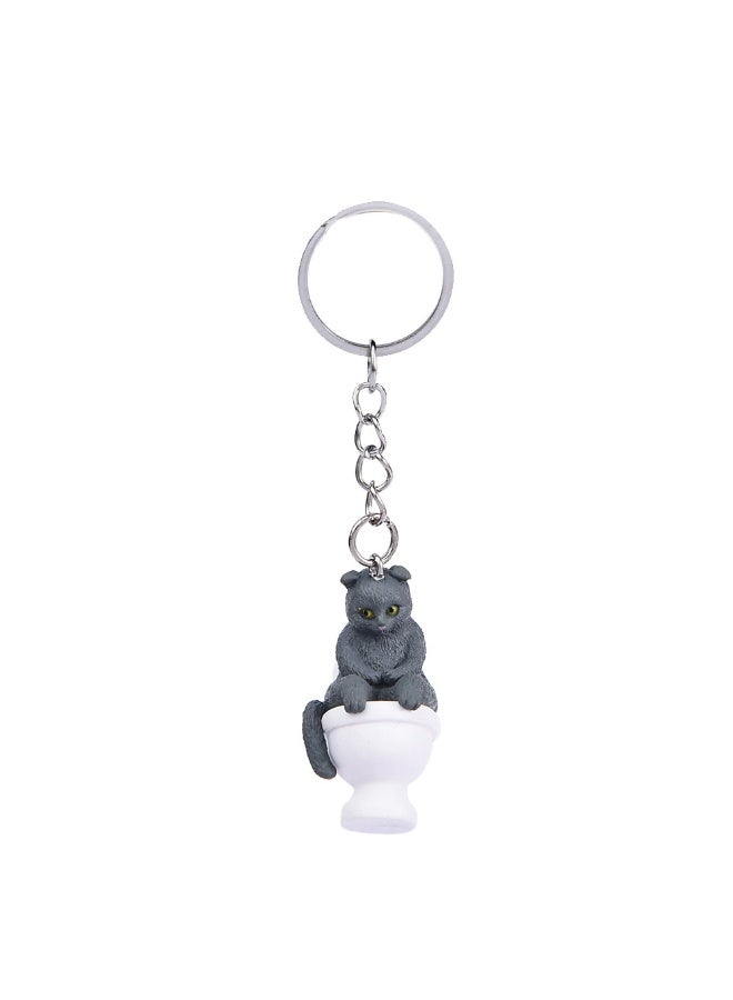 Creative Cartoon Toilet Cat Keychain Funny Toy Animal Key Ring for Women Men DIY Car Handbag Phone Case Pendant Accessories Gift-Color:A