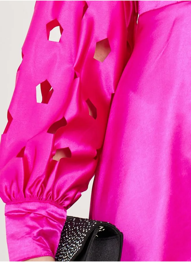 Styli Cut-Out Blouson Sleeve Detail A-Line Midi Dress