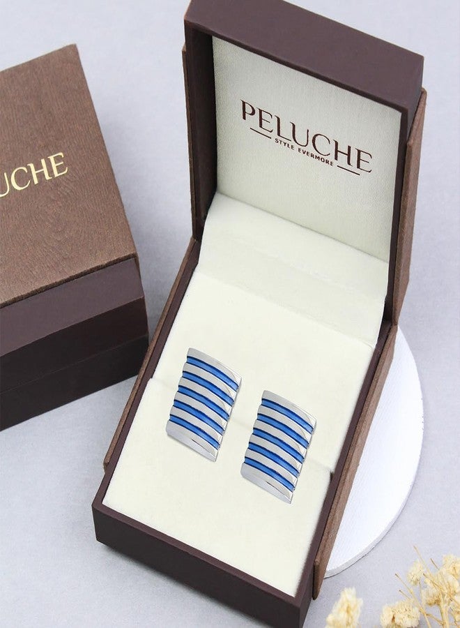 Peluche Blue Enamel Stripe Cufflinks for Men - Image 5