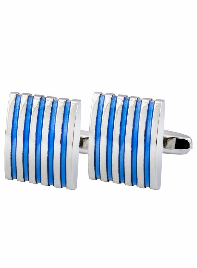 Peluche Blue Enamel Stripe Cufflinks for Men - Image 1