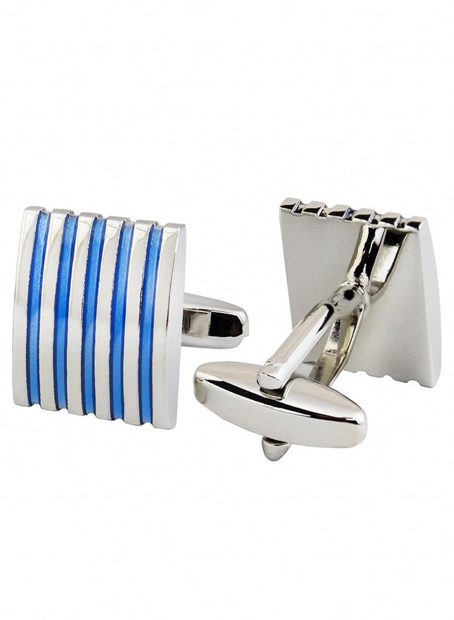 Peluche Blue Enamel Stripe Cufflinks for Men - Image 3
