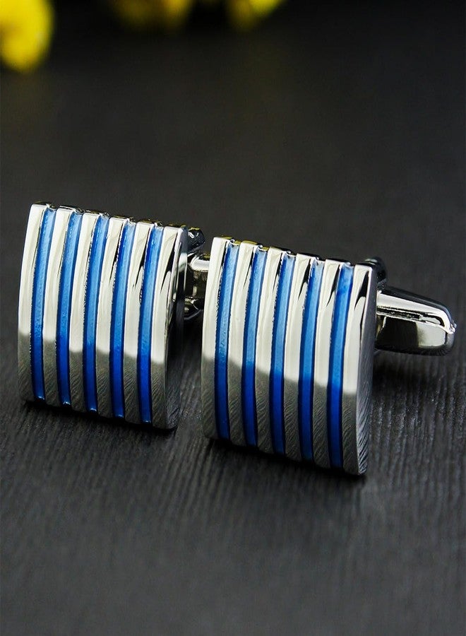 Peluche Blue Enamel Stripe Cufflinks for Men - Image 2