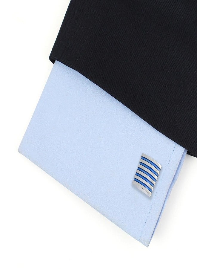 Peluche Blue Enamel Stripe Cufflinks for Men - Image 4