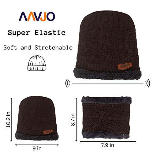 Aavjo Woolen Beanie Cap with Neck Warmer Muffler | Thermal Winter Hat Set for Men Women | Soft Fleece Inner Lining | Acrylic Knit Material | Brown - Image 2