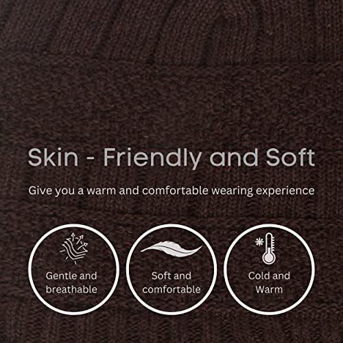 Aavjo Woolen Beanie Cap with Neck Warmer Muffler | Thermal Winter Hat Set for Men Women | Soft Fleece Inner Lining | Acrylic Knit Material | Brown - Image 4