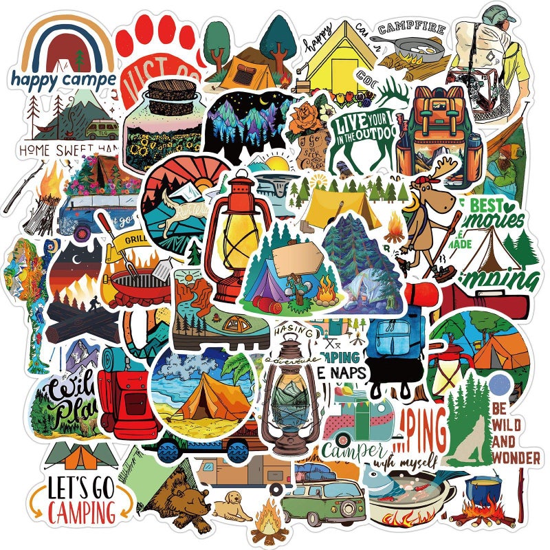 Outdoor Hiking Adventure Camping Water Bottle Stickers50Pcs Kids Aesthetic Vinyl Waterproof Decorative StickerLuggage Motorcycle Wilderness Nature Decals for Camper Boys Adults Teens Girls