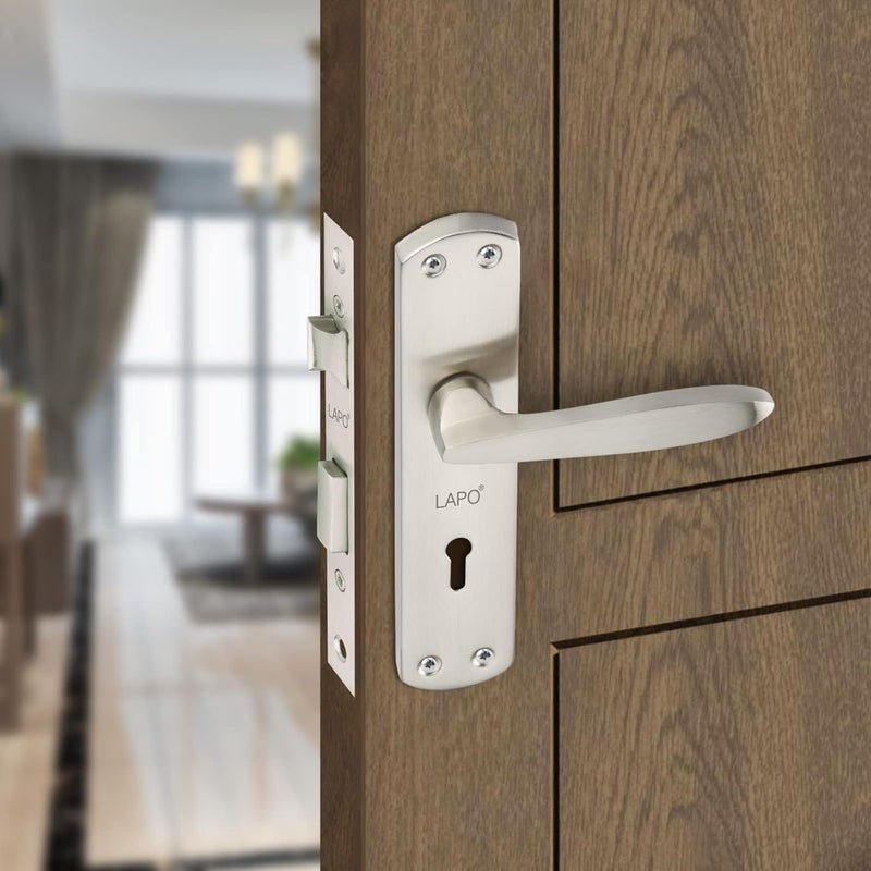 LAPO Lapo Handled Mortise Door Lock with Door Handle Heavy Duty Safety Door Locks for Main Door Bedroom Balcony Home Office Locks with Push Latching for 3 Keys Matt Finish 3 Years Warranty Ro703  - Image 2