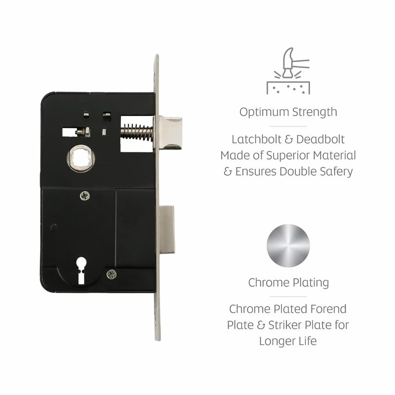 LAPO Lapo Handled Mortise Door Lock with Door Handle Heavy Duty Safety Door Locks for Main Door Bedroom Balcony Home Office Locks with Push Latching for 3 Keys Matt Finish 3 Years Warranty Ro703  - Image 4