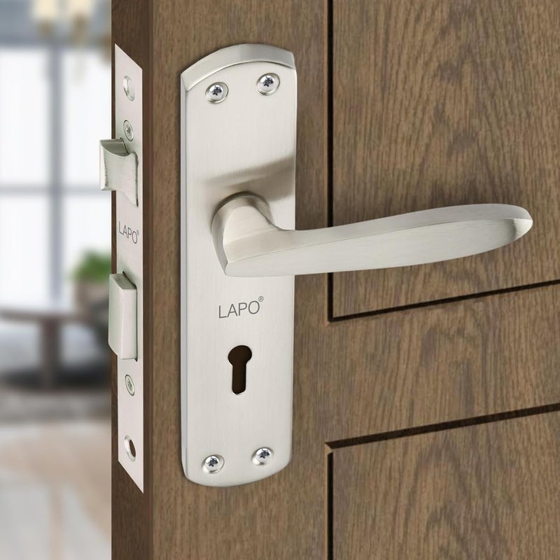 LAPO Lapo Handled Mortise Door Lock with Door Handle Heavy Duty Safety Door Locks for Main Door Bedroom Balcony Home Office Locks with Push Latching for 3 Keys Matt Finish 3 Years Warranty Ro703  - Image 1