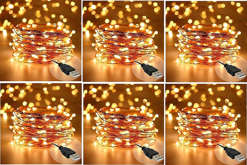 Desidiya Copper Fairy String Lights with USB Cable for Home Decoration Pack of 6 10 Meters
