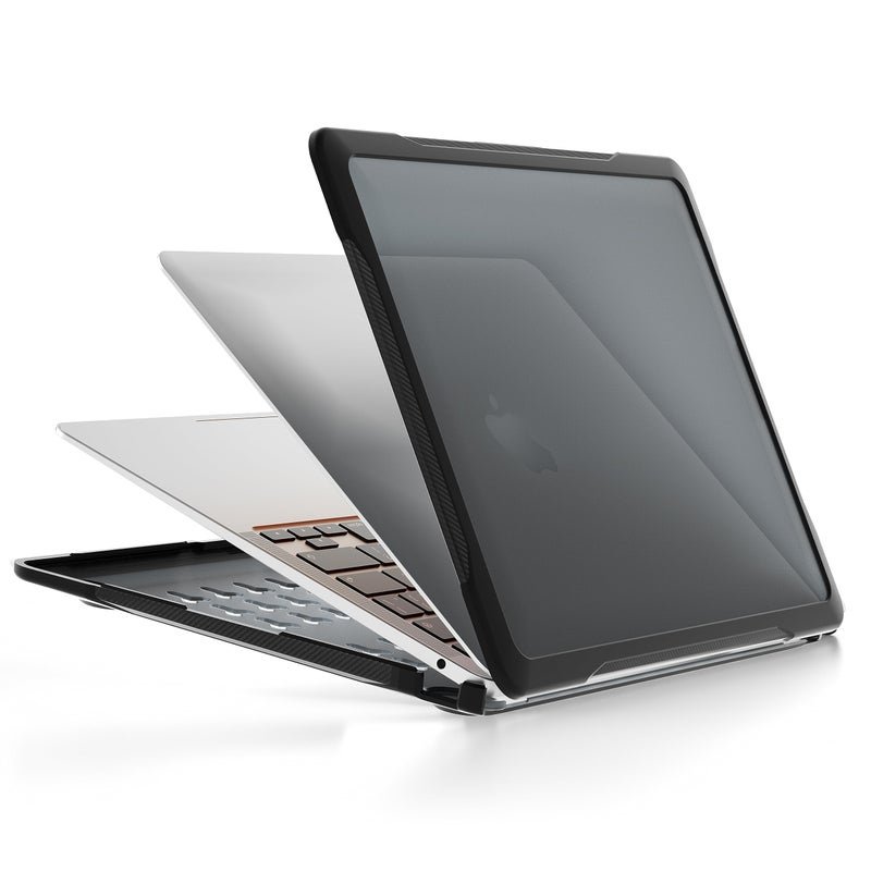 Batianda 4-in-1 Ultimate Case for MacBook Air 13 inch 2020 2019 Release Model A2337 M1 Chip A2179 A1932 - Matte Translucent Rugged Armor Shell with Carbon Fiber Texture Grip Shockproof Bumper - Black - Image 5