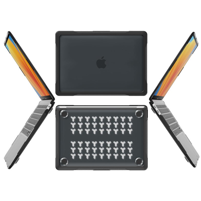 Batianda 4-in-1 Ultimate Case for MacBook Air 13 inch 2020 2019 Release Model A2337 M1 Chip A2179 A1932 - Matte Translucent Rugged Armor Shell with Carbon Fiber Texture Grip Shockproof Bumper - Black - Image 2