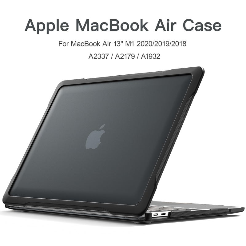 Batianda 4-in-1 Ultimate Case for MacBook Air 13 inch 2020 2019 Release Model A2337 M1 Chip A2179 A1932 - Matte Translucent Rugged Armor Shell with Carbon Fiber Texture Grip Shockproof Bumper - Black - Image 3