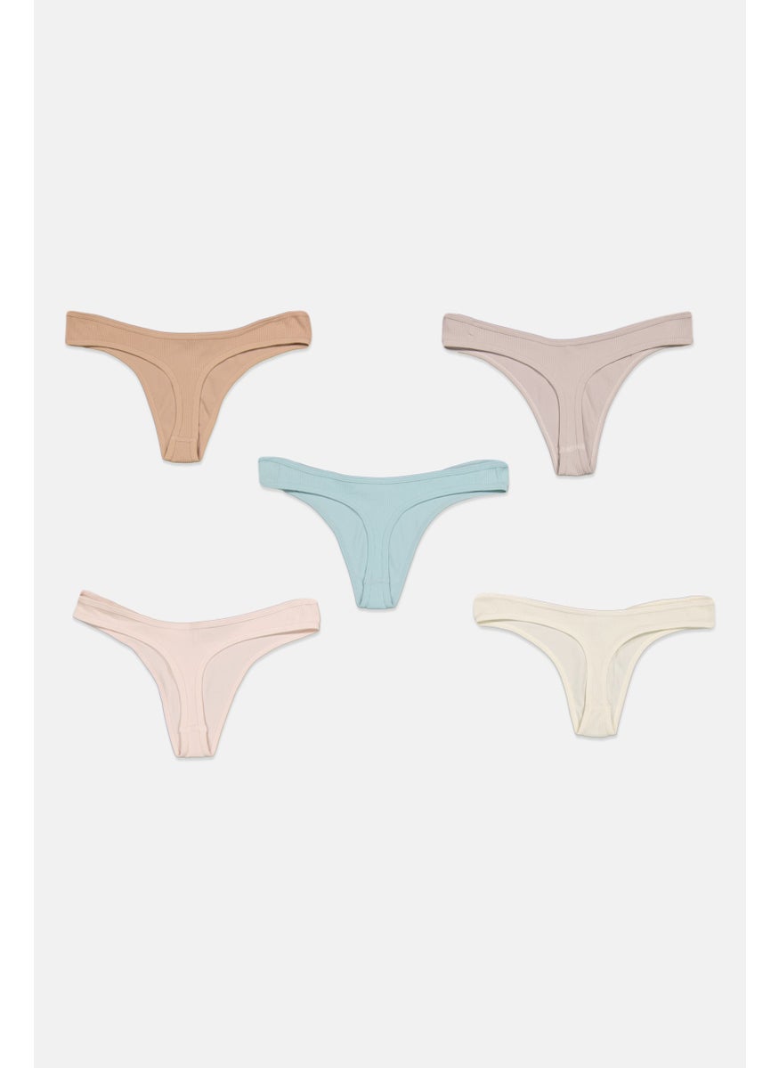 Tahari Women 5 Pcs Ribbed Thong Panty, Tan  - Image 2