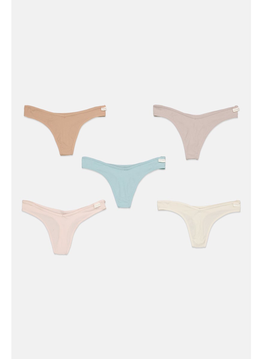 Tahari Women 5 Pcs Ribbed Thong Panty, Tan  - Image 1