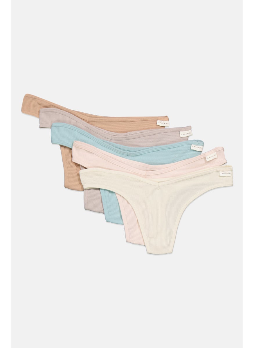Tahari Women 5 Pcs Ribbed Thong Panty, Tan  - Image 3