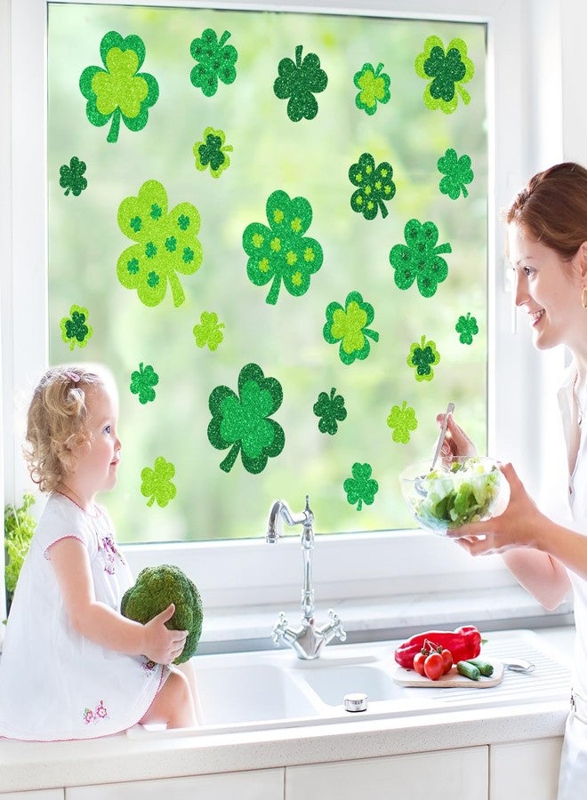 وولاين مجموعة ملصقات نوافذ لامعة من والين، 9 أوراق، لعيد الحب، عيد القديس باتريك، وعيد الفصح، بتصميمات على شكل قلب وبيضة برسيم، قابلة لإعادة الاستخدام، مضادة للصدمات، لتزيين النوافذ في حفلات الأعياد. - Image 3