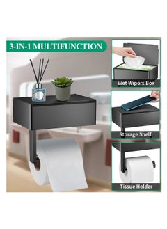SYOSI Toilet Paper Holder with Shelf and Flushable Wipes Dispenser, Adhesive Toilet Paper Holder with Storage, Stainless Steel Toilet Paper Holder Wall Mount for Bathroom  - Image 2