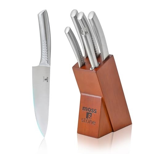 Moss & Stone Professional Kitchen Knife Chef Set, 6 Pcs Small Knife Set With Block, Premium Kitchen Knife Set Stainless Steel, Scratch Resistant & Rust Proof, Knife Block With Sharp Cooking Knives. - Image 1