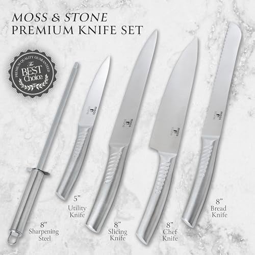 Moss & Stone Professional Kitchen Knife Chef Set, 6 Pcs Small Knife Set With Block, Premium Kitchen Knife Set Stainless Steel, Scratch Resistant & Rust Proof, Knife Block With Sharp Cooking Knives. - Image 2