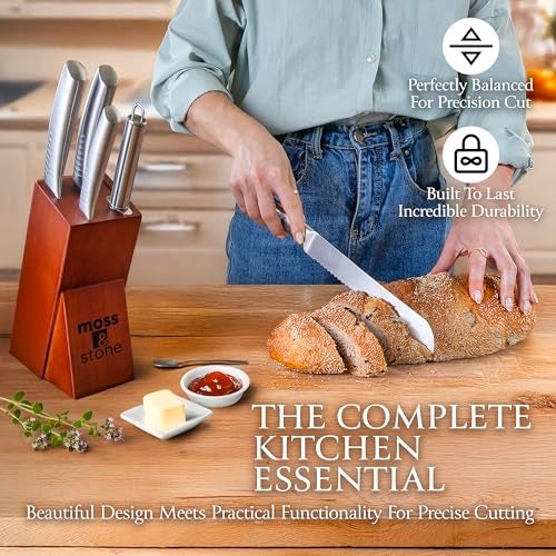 Moss & Stone Professional Kitchen Knife Chef Set, 6 Pcs Small Knife Set With Block, Premium Kitchen Knife Set Stainless Steel, Scratch Resistant & Rust Proof, Knife Block With Sharp Cooking Knives. - Image 3