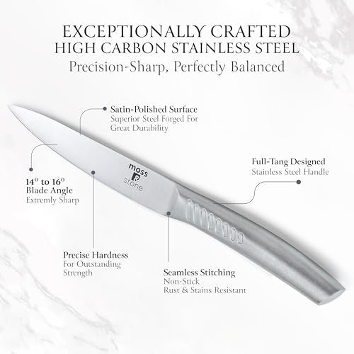 Moss & Stone Professional Kitchen Knife Chef Set, 6 Pcs Small Knife Set With Block, Premium Kitchen Knife Set Stainless Steel, Scratch Resistant & Rust Proof, Knife Block With Sharp Cooking Knives. - Image 5