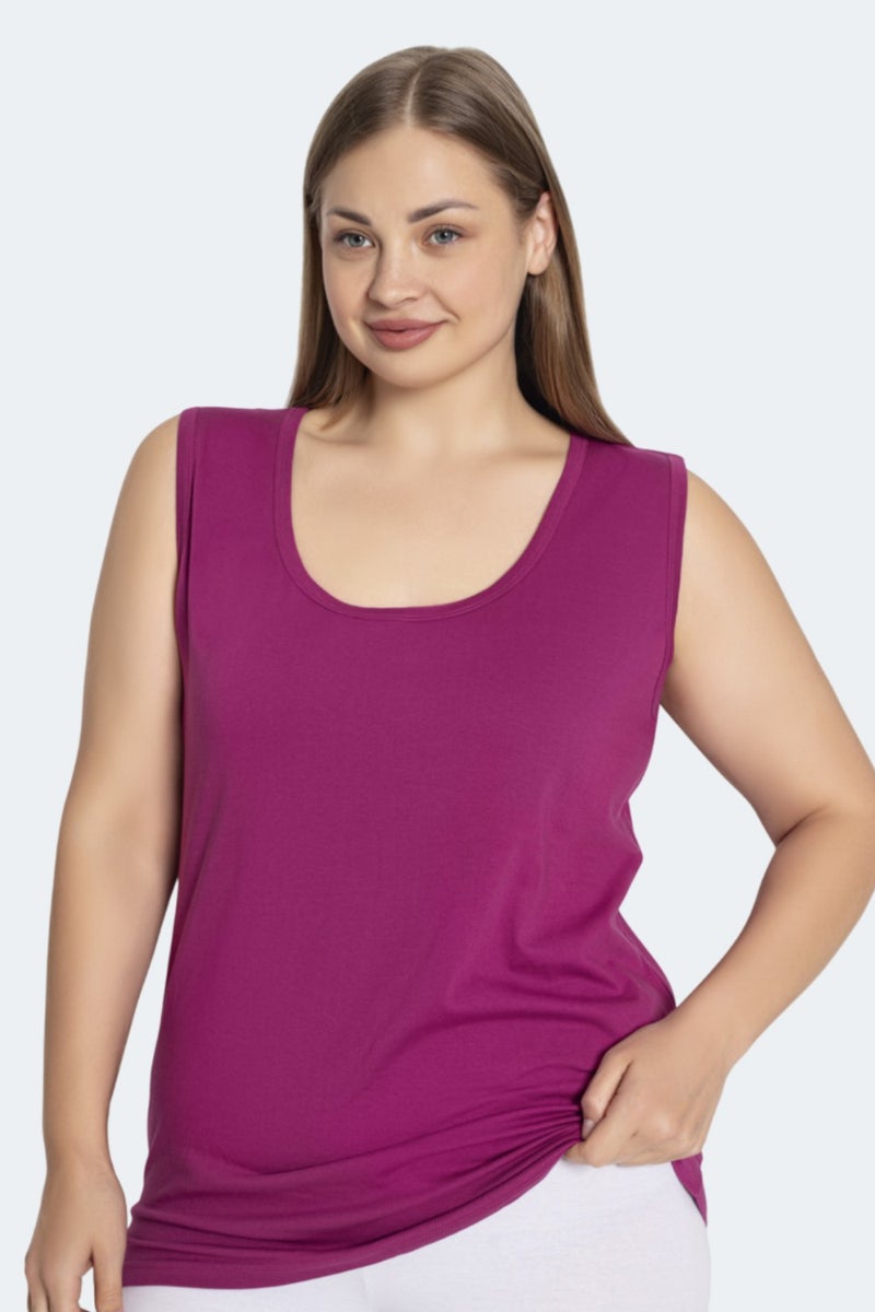 Arma Yıldız Plus Size Women's Tank Top Plum Thick Strap Sleeveless Cotton Lycra  - Image 1