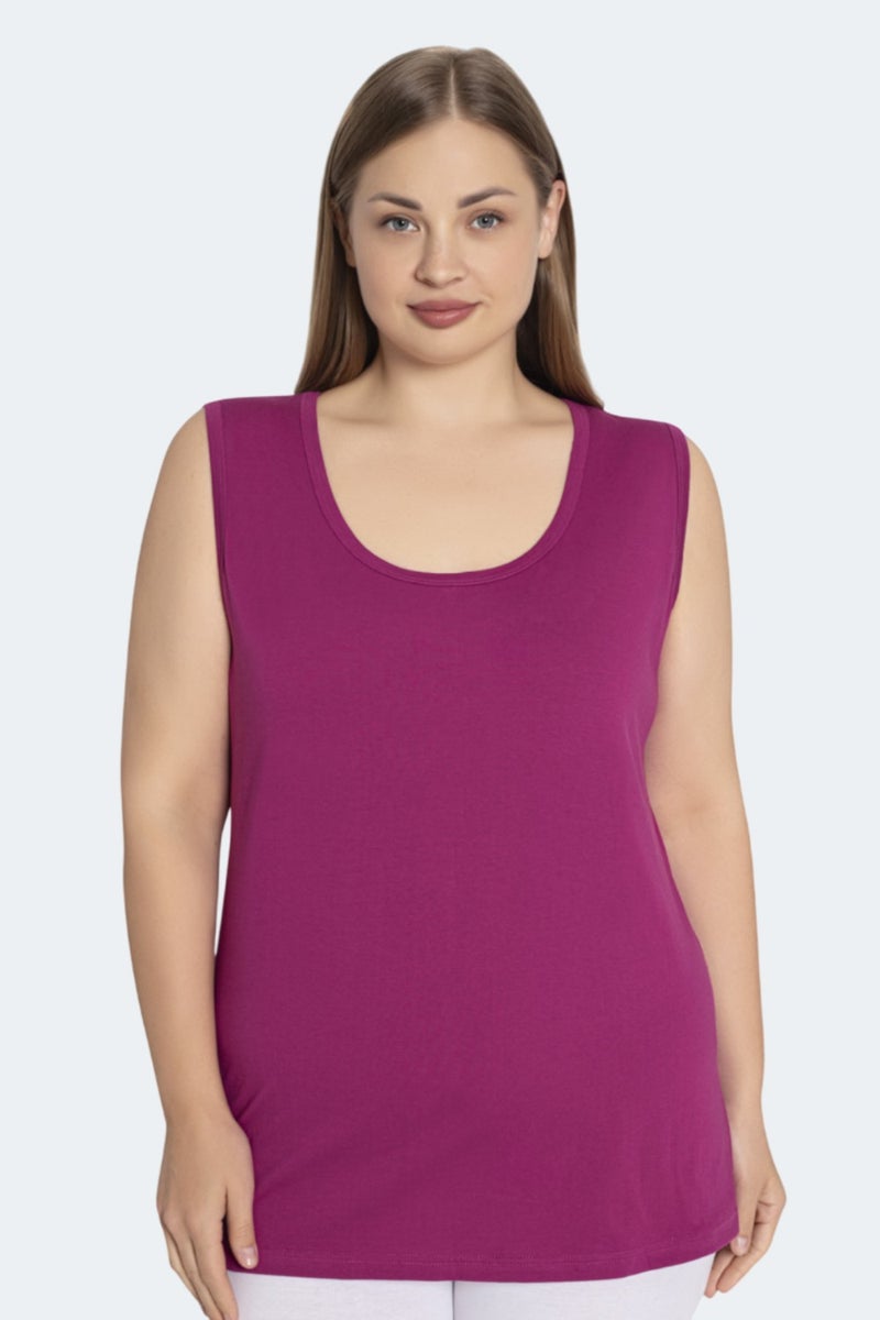 Arma Yıldız Plus Size Women's Tank Top Plum Thick Strap Sleeveless Cotton Lycra  - Image 3