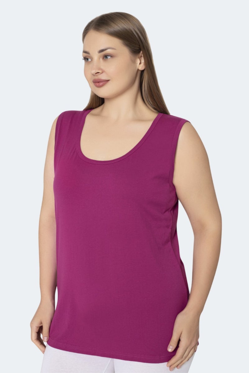 Arma Yıldız Plus Size Women's Tank Top Plum Thick Strap Sleeveless Cotton Lycra  - Image 4