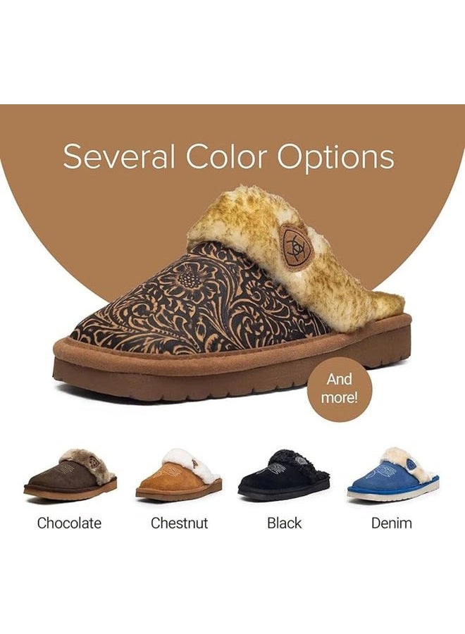ARIAT Women's Jackie Square Toe Embossed Tooling Warm Soft Comfortable Genuine Full-Grain Leather Indoor Outdoor Slippers, Brown, 8 - Image 5