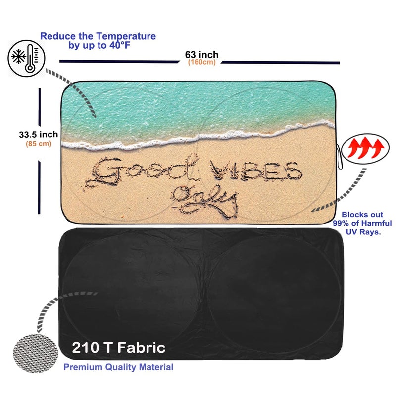 Güvenç Gven Windshield Sun Shade, Car Front Window Shades Cute Sunshade Windshield Cover Sun Visor Shield Block Automotive Interior Protector Blocks UV Rays for Car Pickup Truck SUV (Good Vibes, L) - Image 2