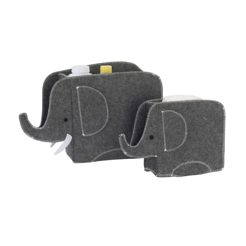 NoJo Little Love Grey Felt Elephant Shaped Nursery Storage Caddys Grey
