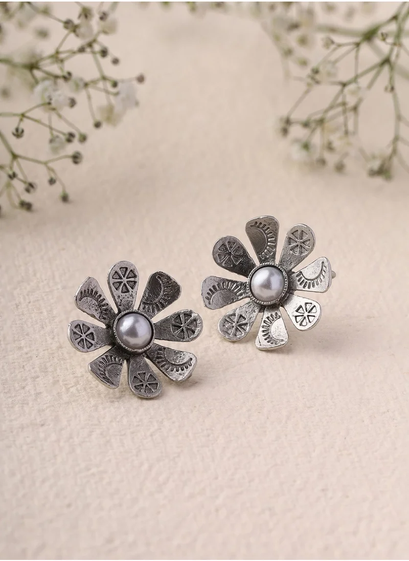 Priyaasi Pearl Beaded Oxidised Contemporary Studs Earrings