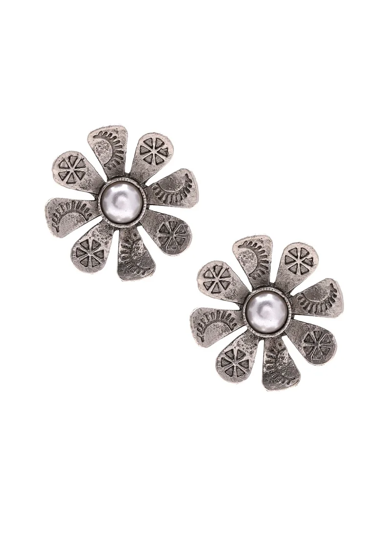 Priyaasi Pearl Beaded Oxidised Contemporary Studs Earrings