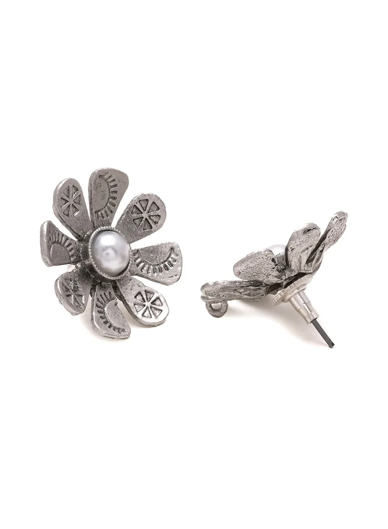 Priyaasi Pearl Beaded Oxidised Contemporary Studs Earrings