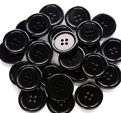 GANSSIA 1 Inch (25mm) Black Resin Buttons Sewing Flatback Button for Garment DIY Craft Decoration Pack of 50PCS - Image 1