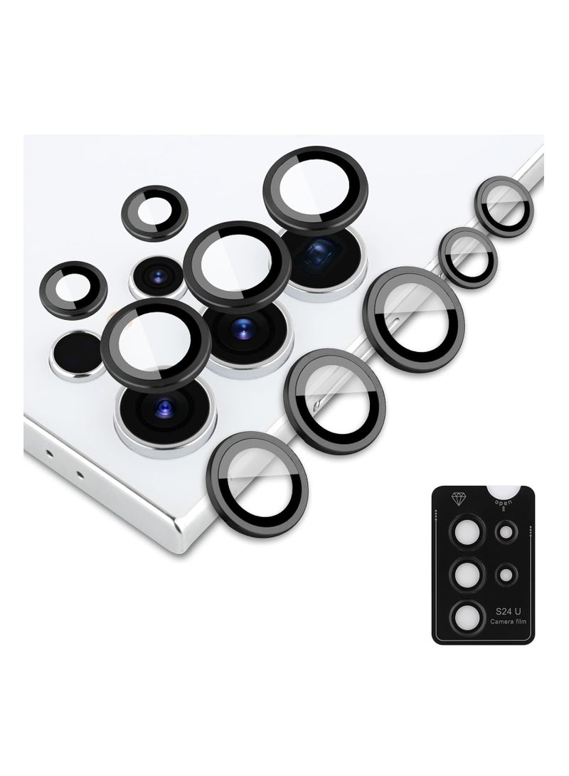 Film for Samsung Galaxy S24 Ultra Camera Lens Protector, 9H Tempered Glass & Ultra-Thin Aluminum Alloy Individual Lens Screen Protective Cover for S24 Ultra 5G 2024, Black - Image 1