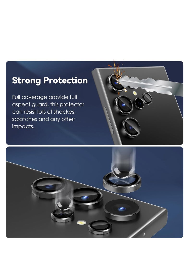 Film for Samsung Galaxy S24 Ultra Camera Lens Protector, 9H Tempered Glass & Ultra-Thin Aluminum Alloy Individual Lens Screen Protective Cover for S24 Ultra 5G 2024, Black - Image 2