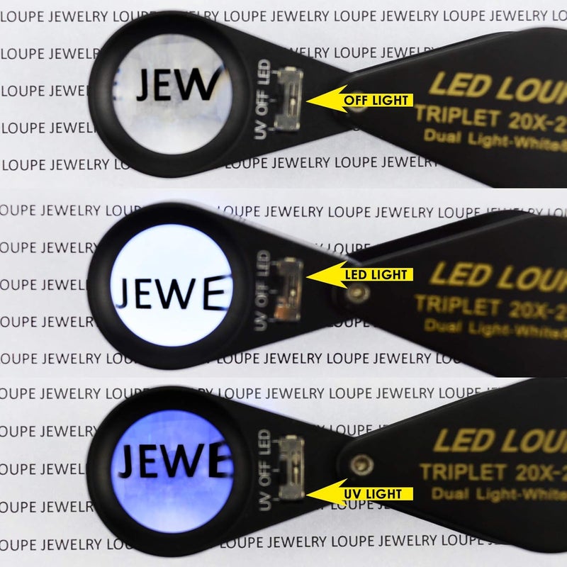 GAIN EXPRESS 20x 21mm Loupe Jeweler Magnifier LED UV Triplet Lens Magnifying Gem Optical Tool Foldaway Pocket Black Frame for Inspecting Diamonds Gemstones - Image 4